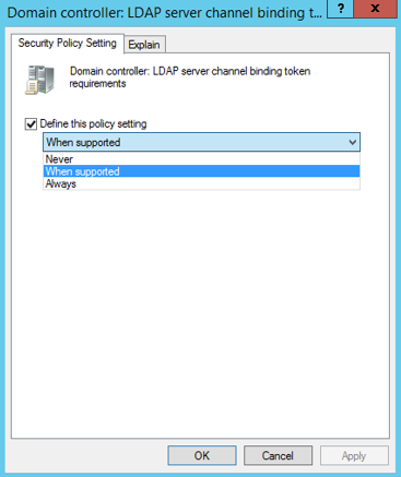 Domain controller setting for LDAP server channel binding Domain controller setting for LDAP server channel binding